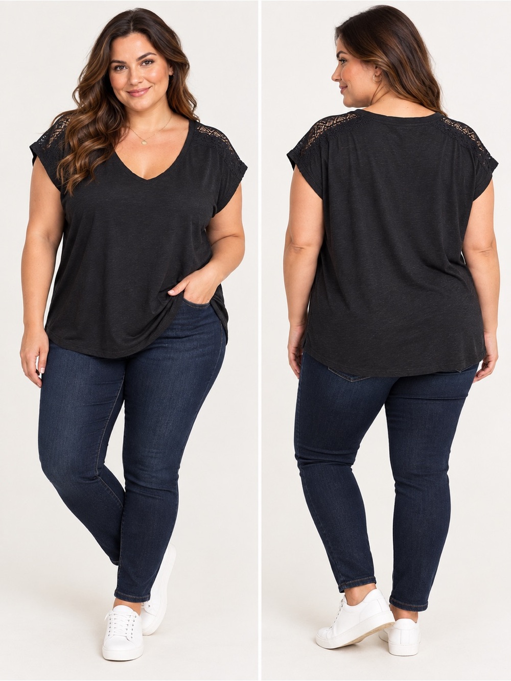 Ripzone Black Lace Shoulder V-Neck Top Size 2XL Casual Relaxed Fit Everyday